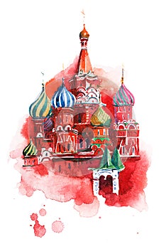 Moscow Russia Red square Saint Basil Cathedral Watercolor
