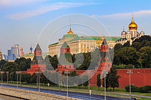 Moscow, Russia - September 02, 2018: Architecture of Moscow Kremlin in sunny early morning
