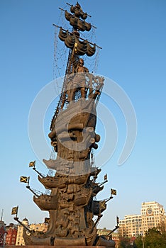 Moscow, Russia - September 04, 2008: Monument to russian Tsar Peter the Great in Moscow. Author Zurab Tsereteli