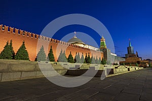 Moscow, Russia; Spasskaya tower of Kremlin, night view