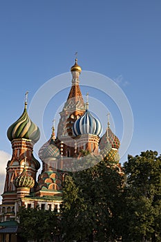 Moscow, Russia summer day. View of the St. Basil`s Cathedral in Moscow on Red Square.