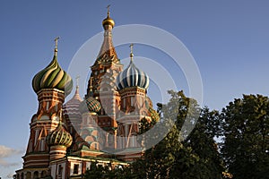 Moscow, Russia summer day. View of the St. Basil`s Cathedral in Moscow on Red Square.