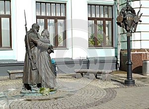 MOSCOW, RUSSIA. A view of a monument `Farewell of the Slav` about the Belarusian station