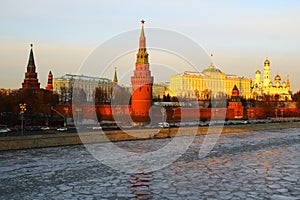 Moscow, Russia. View to Moscow Kremlin at sunset