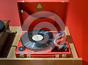 Moscow,Russian Federation - September 23,2017: Vintage Soviet gramophone 1950s