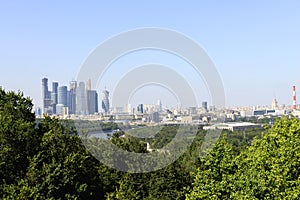 Moscow and skyscrapers from VorobÑ‘vyh mountains