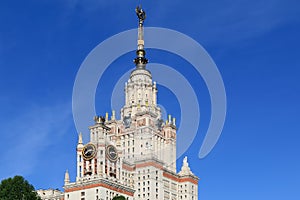 Moscow State University named after Lomonosov. Upper part of the main building.