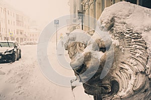 Typical Moscow street in snowstorm