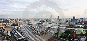 Moscow top view at the Komsomolskaya square, also known as the square of three railway stations. Aerial view photo