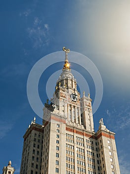 Moscow University tower in the sun.