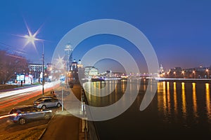 Moscow urban cityscape at night, Russia