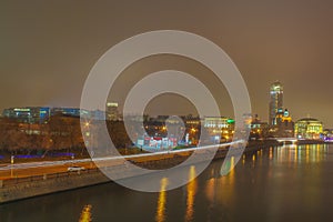 Moscow urban cityscape at night, Russia