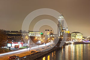 Moscow urban cityscape at night, Russia