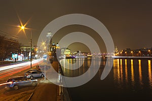 Moscow urban cityscape at night, Russia