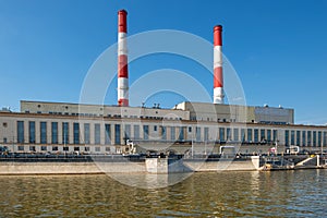 Moscow,  View of the  pipes of CHPP-12 of Mosenergo OJSC on Berezhkovskaya Embankment