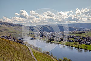 Mosel River and Vineyards Landscape at Piesport Rheinland Pfalz