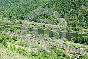 Mosel valley road and railroad next to the Mosel river near Pommern photo