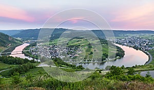 Moselle loop at Kroev with sunset panorama