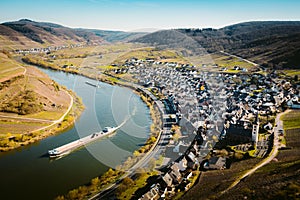 Moselle river bend with the historic town of Bremm, Rheinland-Pfalz, Germany photo