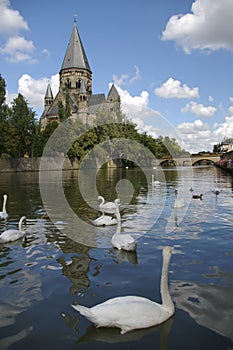 Moselle river and church metz france photo