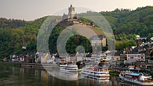 Moselle River, with hilltop Imperial Castle overlooking the town, Cochem, Germany