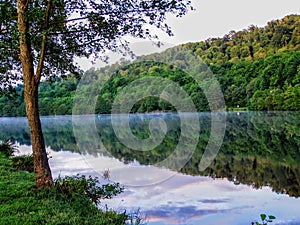 Moselle River Reflecting Trees of Water Sunset near Toul France Campground