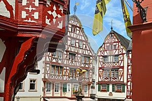 Moselle Valley Germany: View to historic half timbered houses in the old town of Bernkastel-Kues