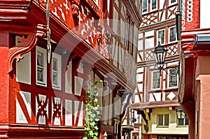 Moselle Valley Germany: View to historic half timbered houses in the old town of Bernkastel-Kues