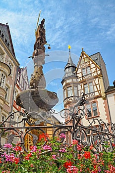 Moselle Valley Germany: View to market square and timbered houses in the old town of Bernkastel-Kues, Germany