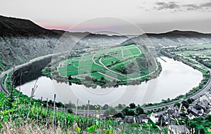 Moselschleife at Bremm at sunset panorama