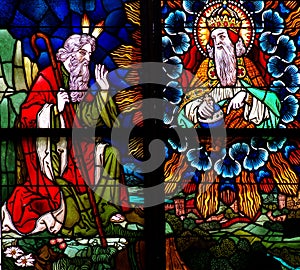 Moses and God in stained glass