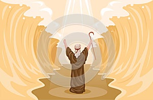 Moses miracle parting red sea. religion scene illustration vector