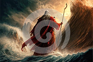 Moses Parting The Red Sea - AI Generative photo