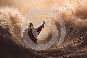 Moses parting the Red Sea. Christian concept