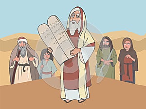 Moses the prophet with Stone Tablets and ancient jewish people