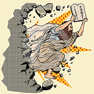 Moses with tablets of the Covenant 10 commandments breaks a wall, destroys stereotypes photo