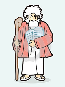 Moses and Ten Commandments Stone from Yahweh God of Israel Cartoon Graphic Vector