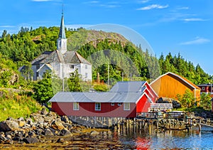 Moskenes Church in Moskenes fishing village in Lofoten Islands. photo