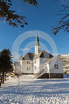 Moskenes Church during winter. Lofoten, Norway photo