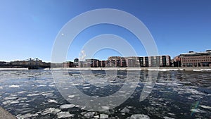 Moskow Moskva River embankment, Russia winter day