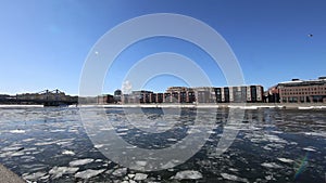 Moskow Moskva River embankment, Russia winter day