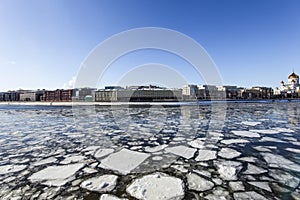 Moskow Moskva River embankment, Russia winter day,