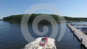 Moskow, Russia - MAY 15, 2018 amphibious vehicle , WaterCar Panther , Red Car , swimming on the river by car