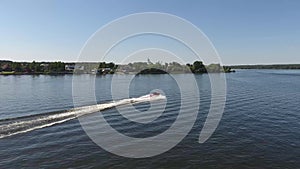 Moskow, Russia - MAY 15, 2018 amphibious vehicle , WaterCar Panther , Red Car , swimming on the river by car