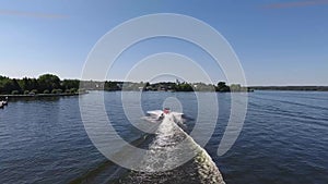 Moskow, Russia - MAY 15, 2018 amphibious vehicle , WaterCar Panther , Red Car , swimming on the river by car