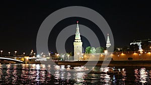 Moskva River and Kremlin (at night), Moscow, Russia.