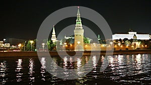 Moskva River and Kremlin (at night), Moscow, Russia.