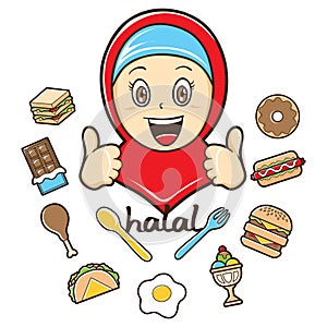 Moslem girl with food illustration photo