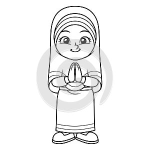 Moslem Girl Greeting Salaam Ramadan BW