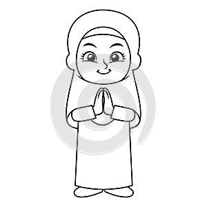 Moslem Girl Hajj Greeting BW